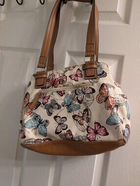 Butterfly Print Canvas Tote Bag with Tan Accents Rosetti